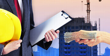 Mock-up image of a contractor accepting fraudulent money